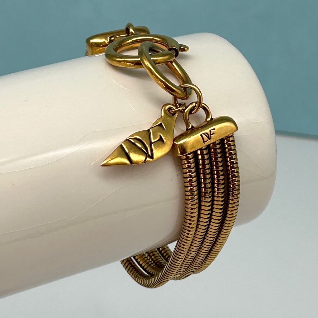 Vintage Dvf Diane Von Furstenberg Gold Tone Multi Strand Snake Chain Bracelet 7”
